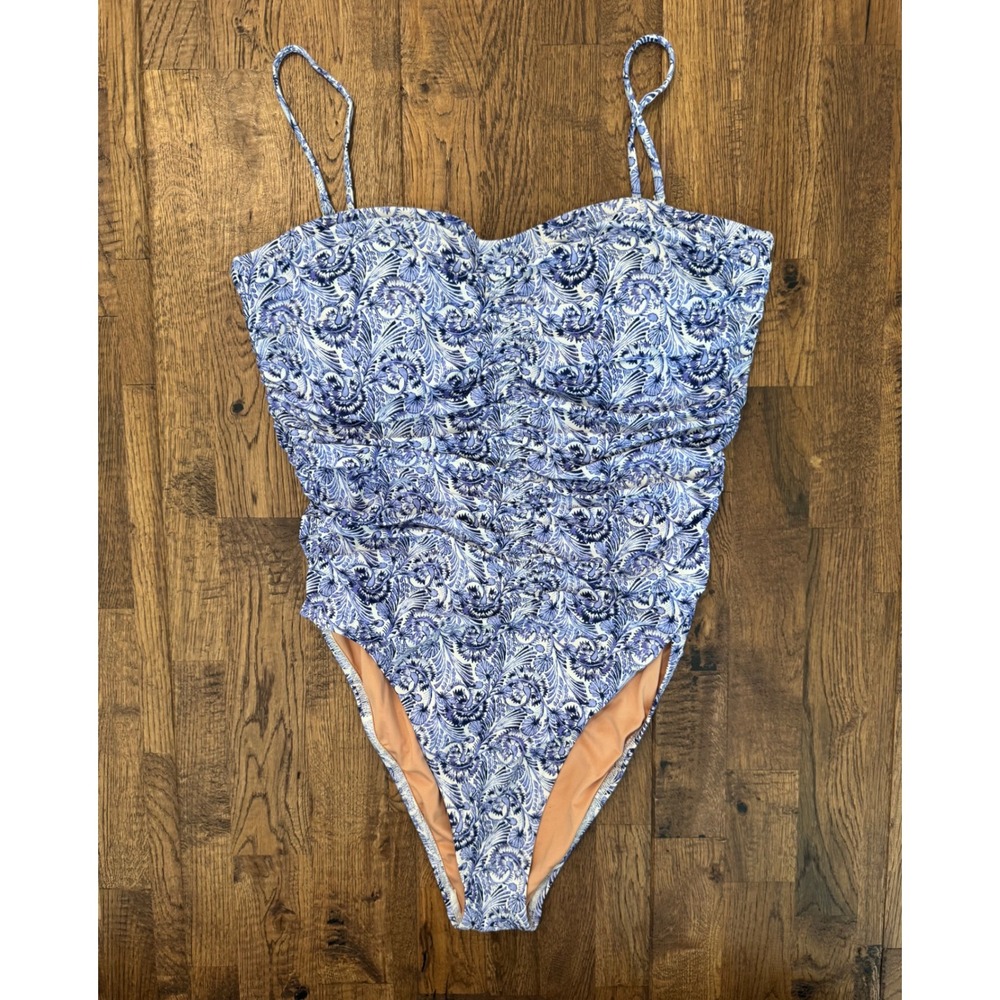 J. Crew Ruched Sweetheart One Piece Swimsuit Dandelion Swirl Size 14